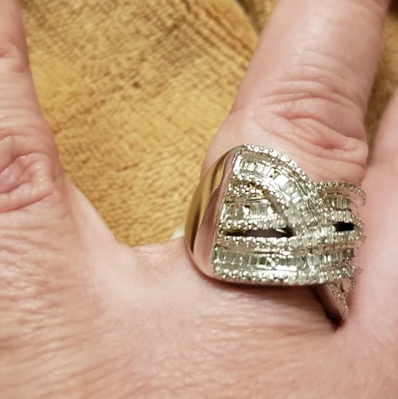 Sz 10, White Diamond Crossover Ring, 925 Silver/w Platinum, 0.48 carats, NWT - Picture 6 of 9